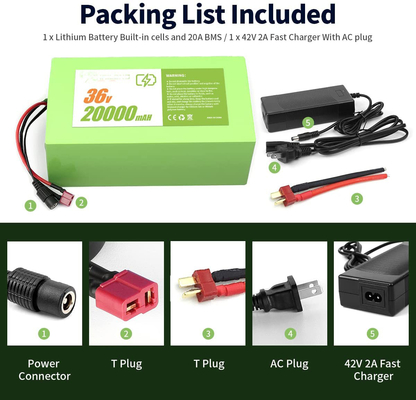 2A 충전기가 있는 XT60 근막 건 배터리 100W-600W 36V 8Ah 리튬 배터리