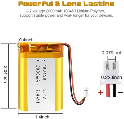 NCM 재충전용 리 이온 건전지 3.7v 2000mah/리튬 이온 건전지 연결관 JST